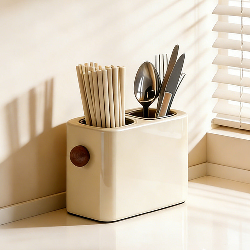 Dual-Compartment Countertop Cutlery & Chopstick Organizer