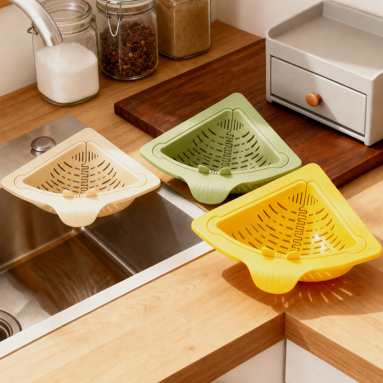 Corner Sink Strainer Basket for Food Scraps & Produce