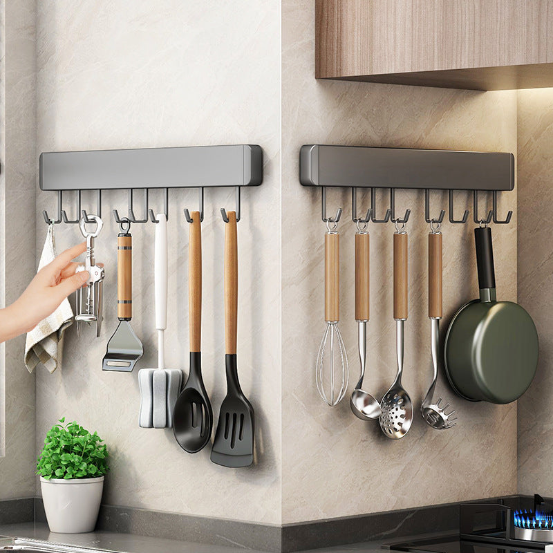 Wall-Mounted Kitchen Utensil Rack with Hooks