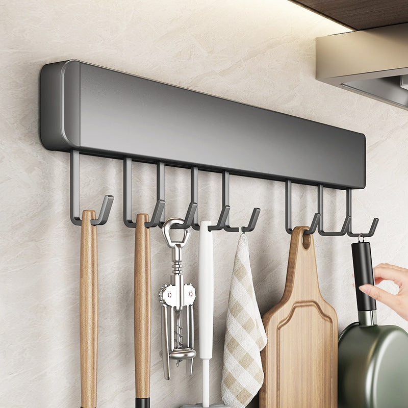 Wall-Mounted Kitchen Utensil Rack with Hooks