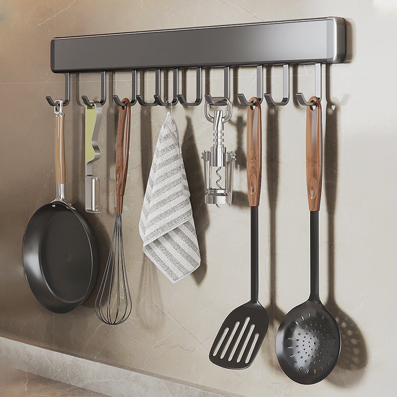 Wall-Mounted Kitchen Utensil Rack with Hooks