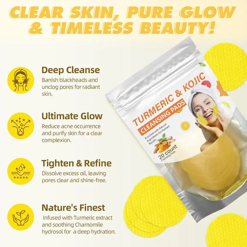 🏆Surprise Price:minimum Only $5.99!!!⚡Turmeric & Kojic Acid Cleansing Pads 20pcs🍋