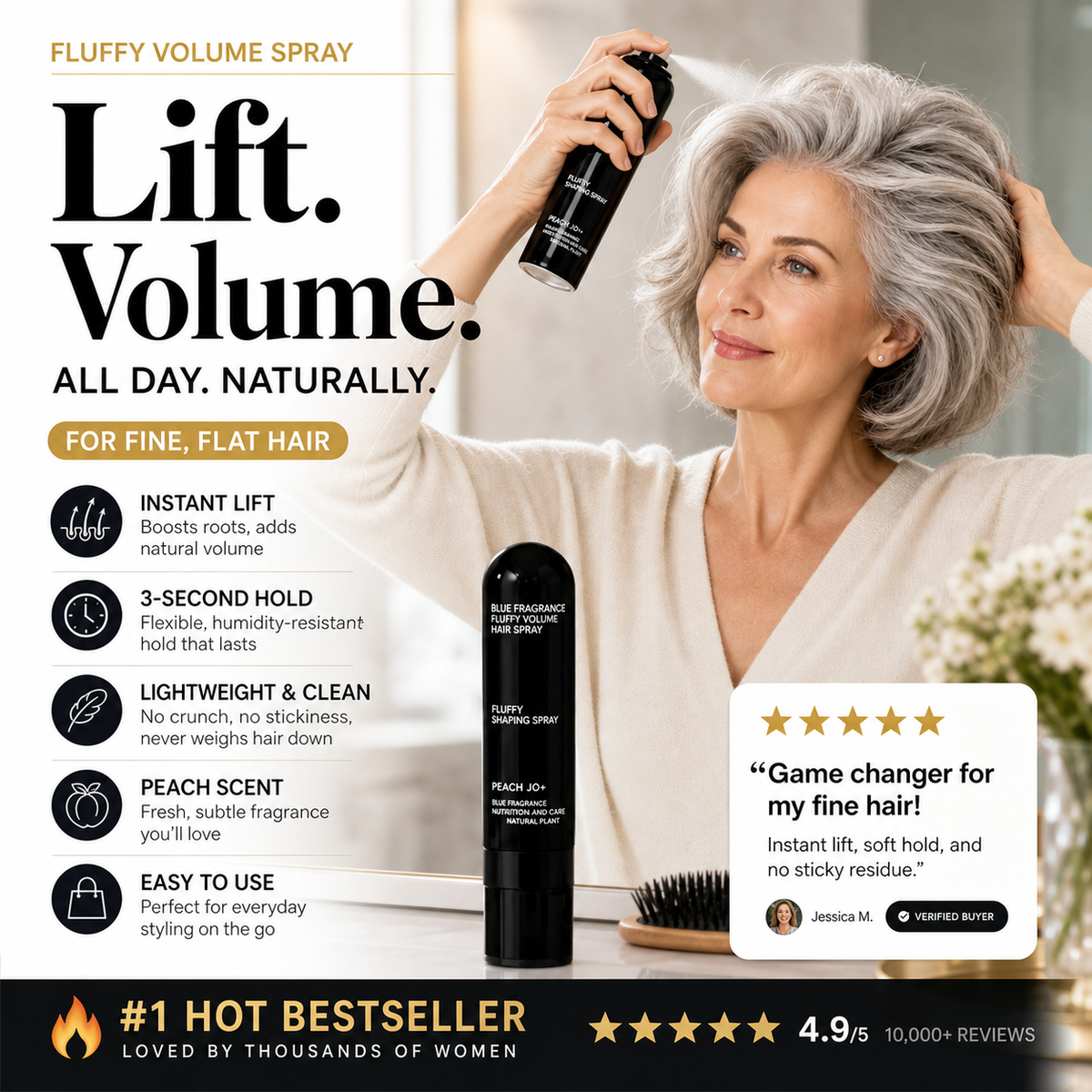 🙋‍♀️LAST DAY - BUY 2 GET 2FREE - $8.24✨ EACHFluffyHair Shaping Spray, InstantVolume For Flat Hair, Fuller-Looking Hair All Day